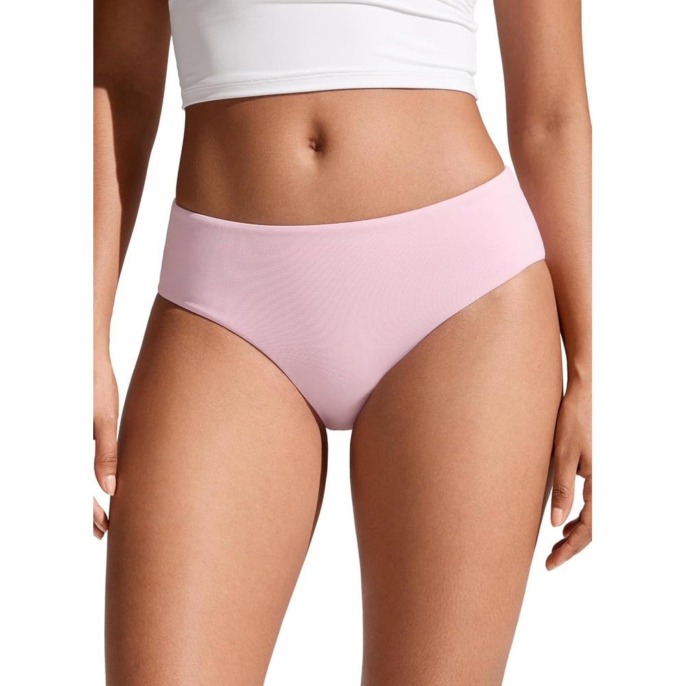 image:imageCRZ YOGA Mid Waisted Bikini Bottoms for Women Full Coverage Bathing Suit Swimsuit Basic Swim BriefsPink Peony