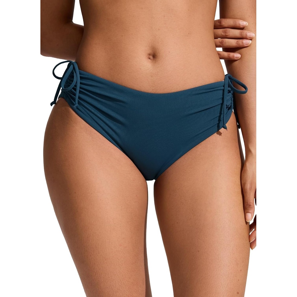 image:imageCRZ YOGA Mid Waisted Ruched Bikini Bottoms for Women Full Coverage Bathing Swimsuit Adjustable Side Tie Swim BriefsInsignia Blue