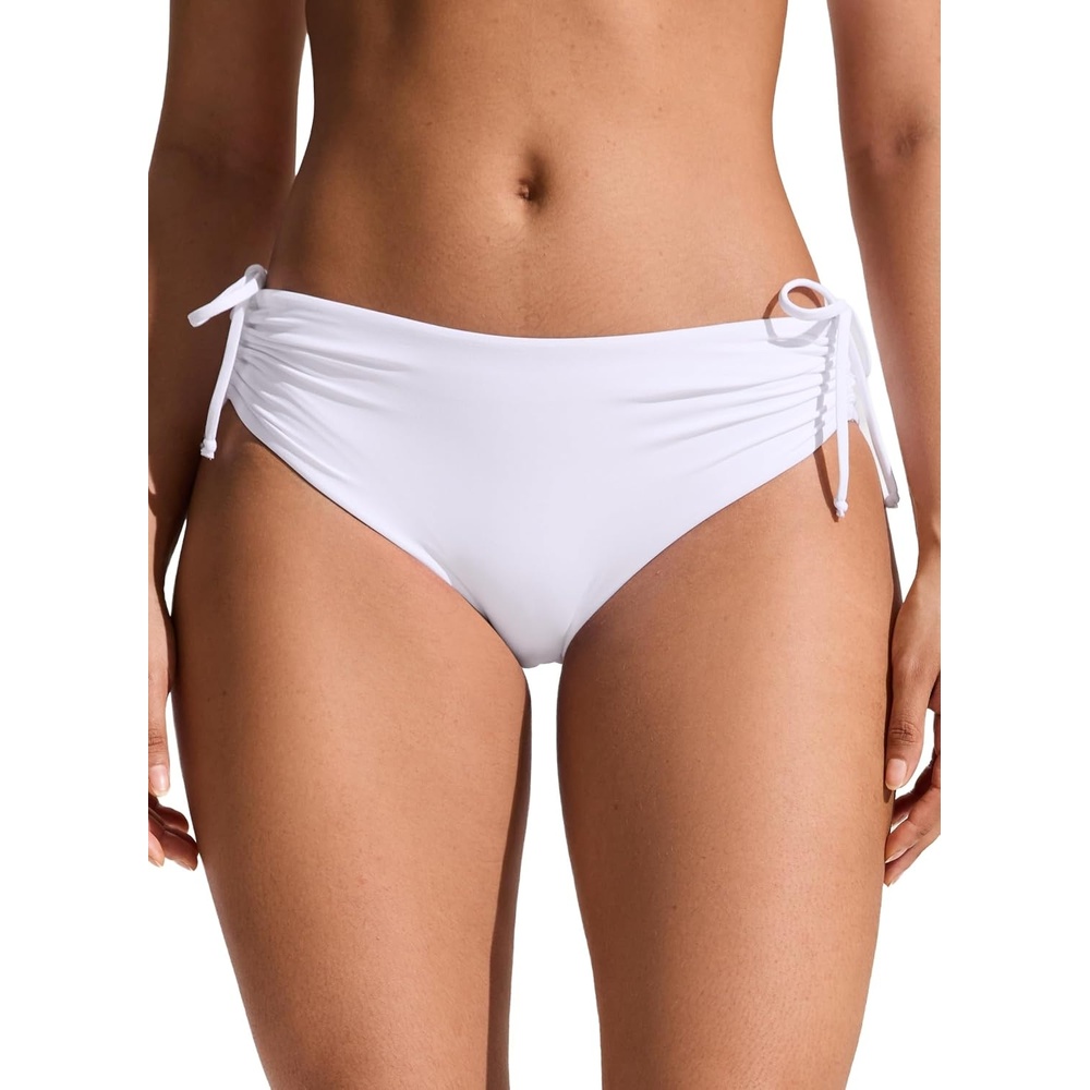 image:imageCRZ YOGA Mid Waisted Ruched Bikini Bottoms for Women Full Coverage Bathing Swimsuit Adjustable Side Tie Swim BriefsWhite