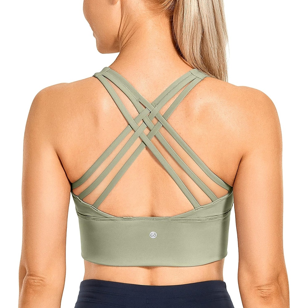 image:imageCRZ YOGA Naked Feeling Criss Cross Longline Sports Bras for Women Wirefree Padded Strappy Yoga Cropped TopsCarbon Dust