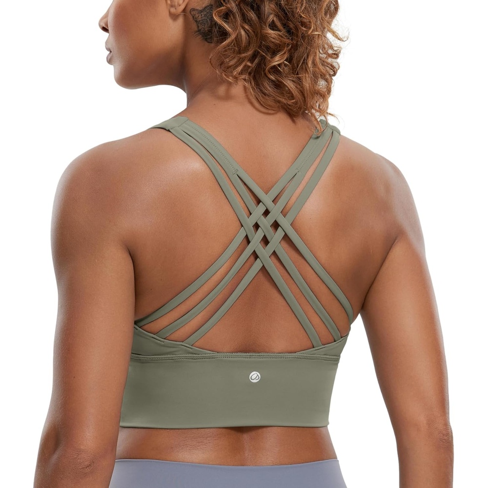 image:imageCRZ YOGA Naked Feeling Criss Cross Longline Sports Bras for Women Wirefree Padded Strappy Yoga Cropped TopsLight Army Green