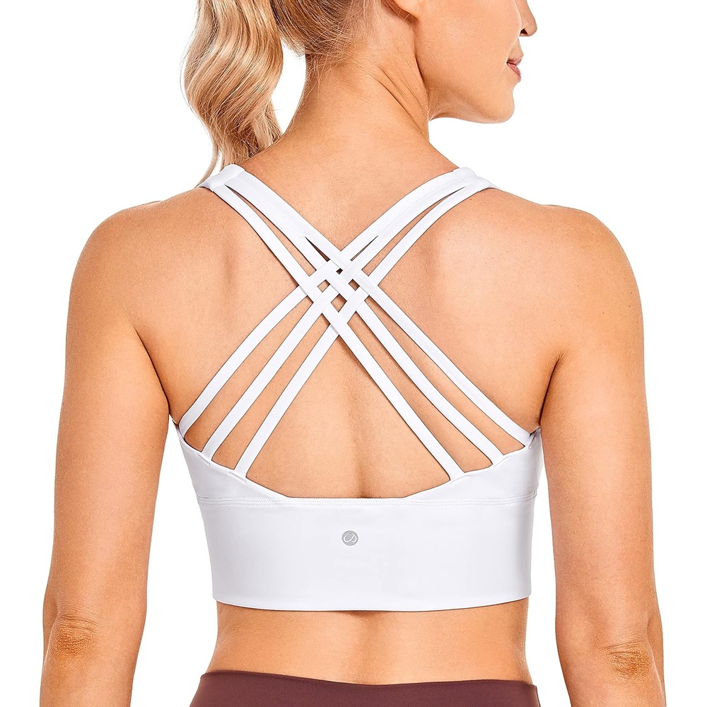image:imageCRZ YOGA Naked Feeling Criss Cross Longline Sports Bras for Women Wirefree Padded Strappy Yoga Cropped TopsWhite