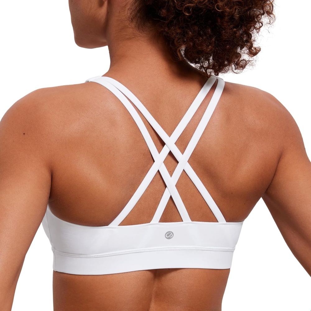 image:imageCRZ YOGA Naked Feeling Strappy Padded Sports Bras for Women Fitness Workout Top Criss Cross Back Yoga CamiWhite