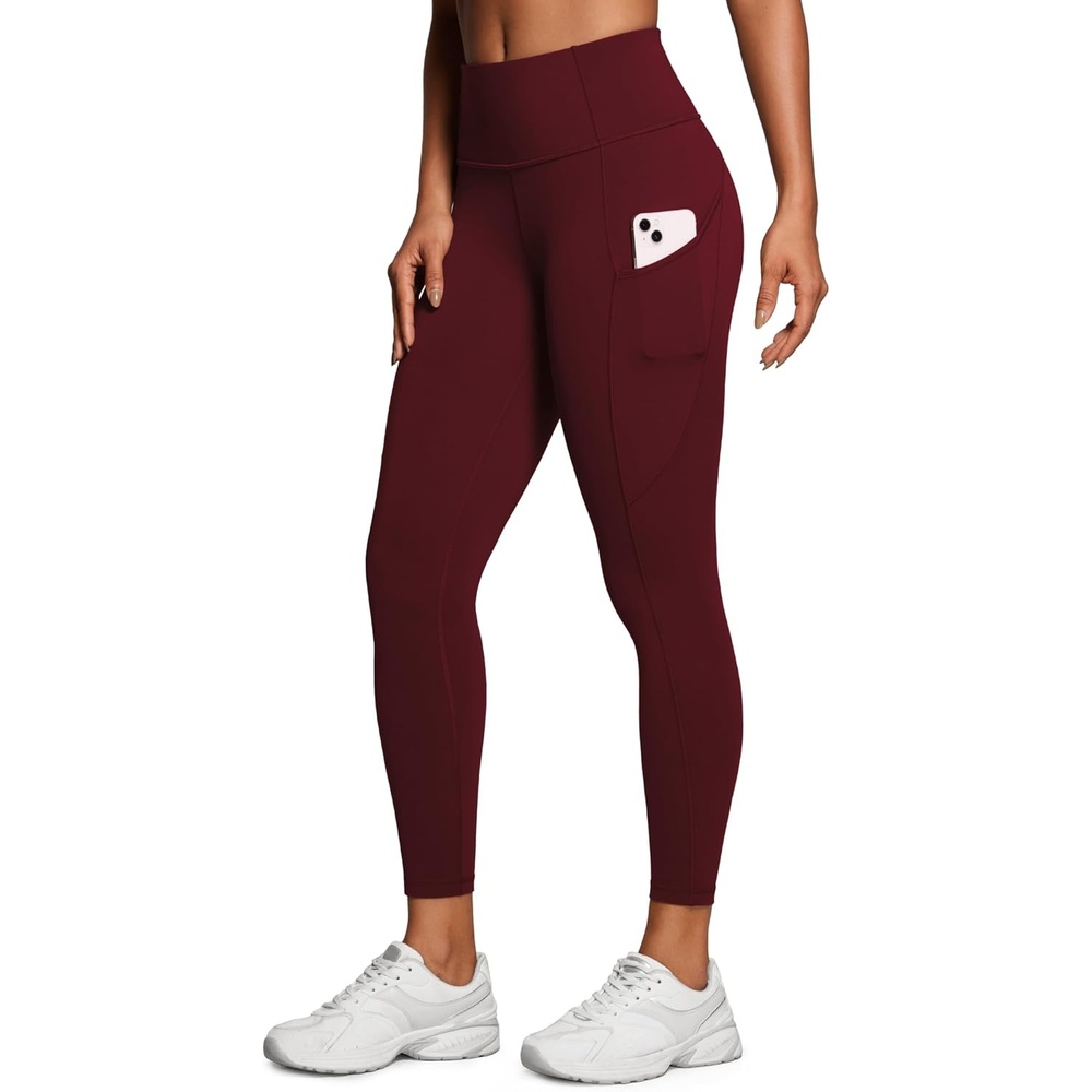 image:imageCRZ YOGA Naked Feeling Workout Leggings Pockets 25 High Waisted Womens Yoga Pants Running TightsRed Merlot
