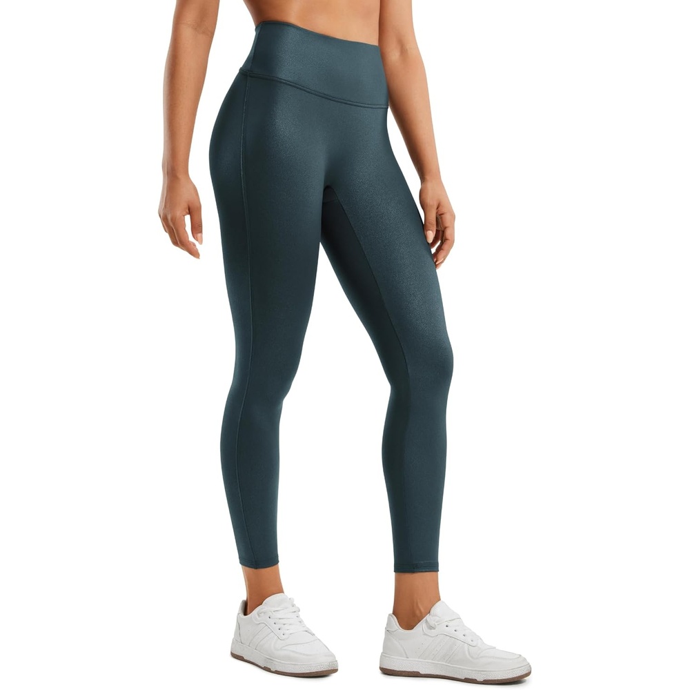 image:imageCRZ YOGA No Front Seam Faux Leather Leggings 25 Butterluxe Matte High Waist Stretch Tights Womens Pleather PantsForest Dark Green Foil Pattern
