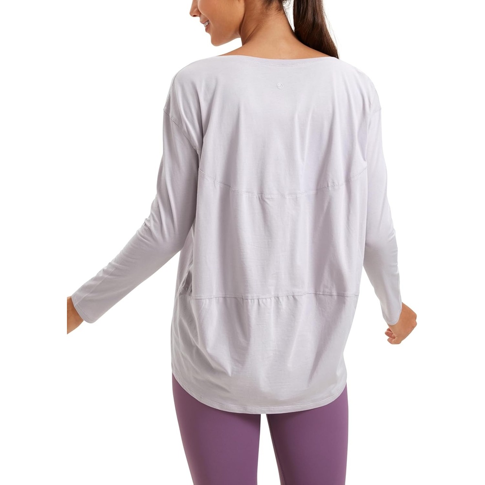 image:imageCRZ YOGA Pima Cotton Boat Neck Long Sleeve Shirts for Women Workout Athletic Yoga Casual Tops Loose Fit Fall TShirtsIced Iris