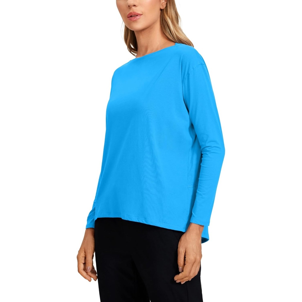 image:imageCRZ YOGA Pima Cotton Boat Neck Long Sleeve Shirts for Women Workout Athletic Yoga Casual Tops Loose Fit Fall TShirtsMadagascar Blue