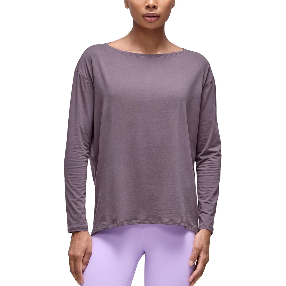 image:imageCRZ YOGA Pima Cotton Boat Neck Long Sleeve Shirts for Women Workout Athletic Yoga Casual Tops Loose Fit Fall TShirtsPurple Gray