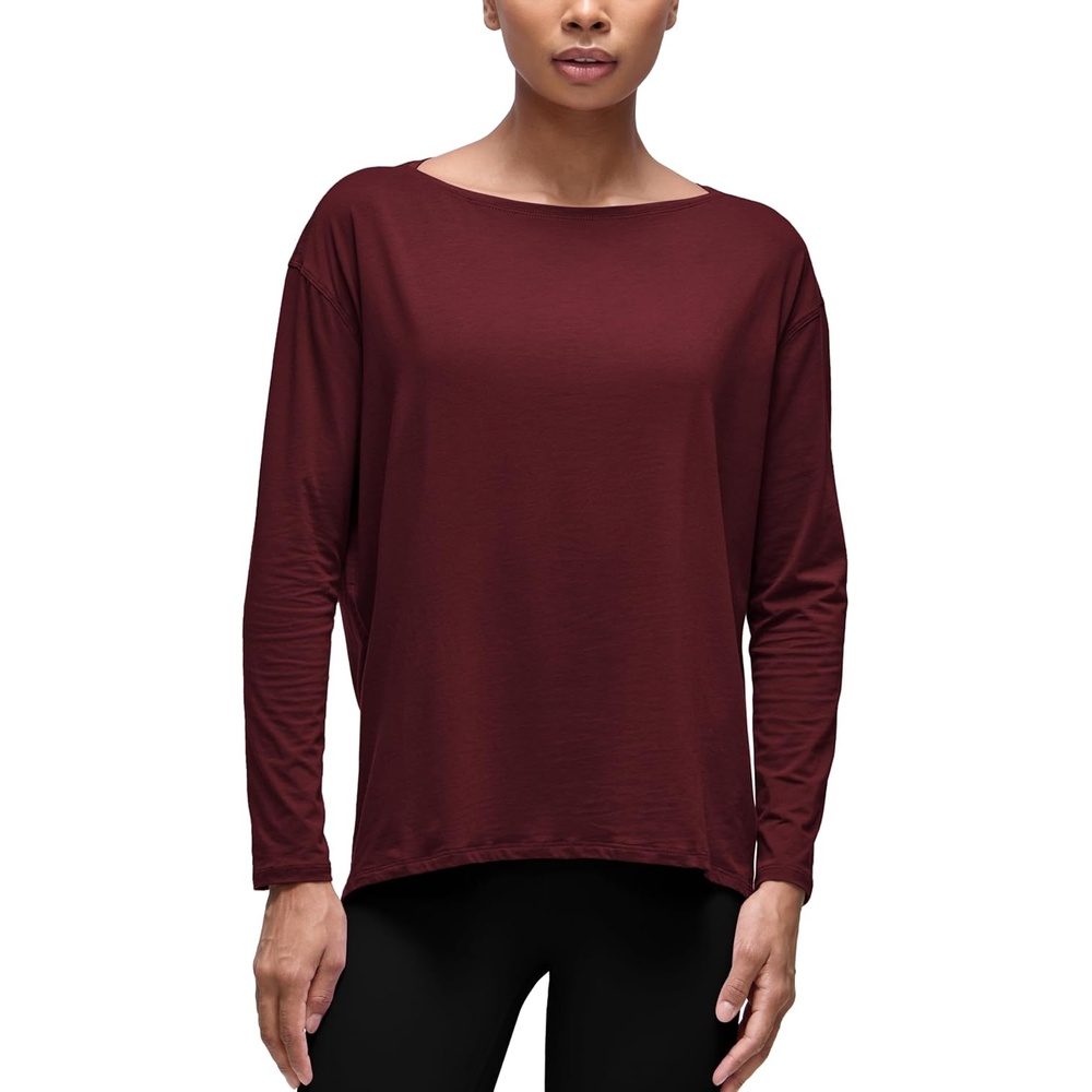 image:imageCRZ YOGA Pima Cotton Boat Neck Long Sleeve Shirts for Women Workout Athletic Yoga Casual Tops Loose Fit Fall TShirtsRed Merlot