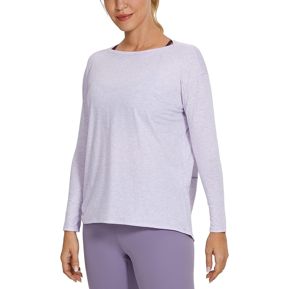 image:imageCRZ YOGA Pima Cotton Boat Neck Long Sleeve Shirts for Women Workout Athletic Yoga Casual Tops Loose Fit Fall TShirtsViolet Ash