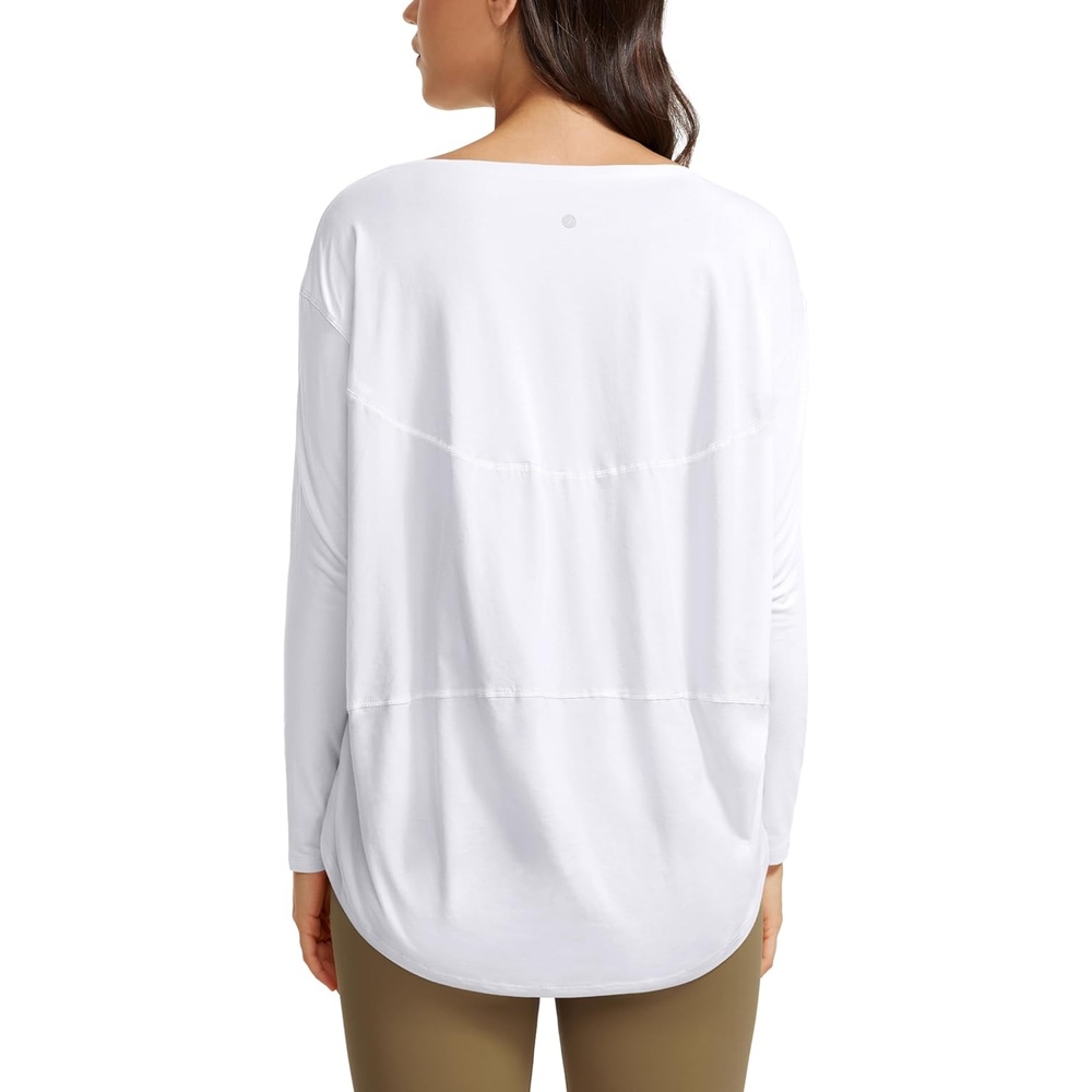 image:imageCRZ YOGA Pima Cotton Boat Neck Long Sleeve Shirts for Women Workout Athletic Yoga Casual Tops Loose Fit Fall TShirtsWhite