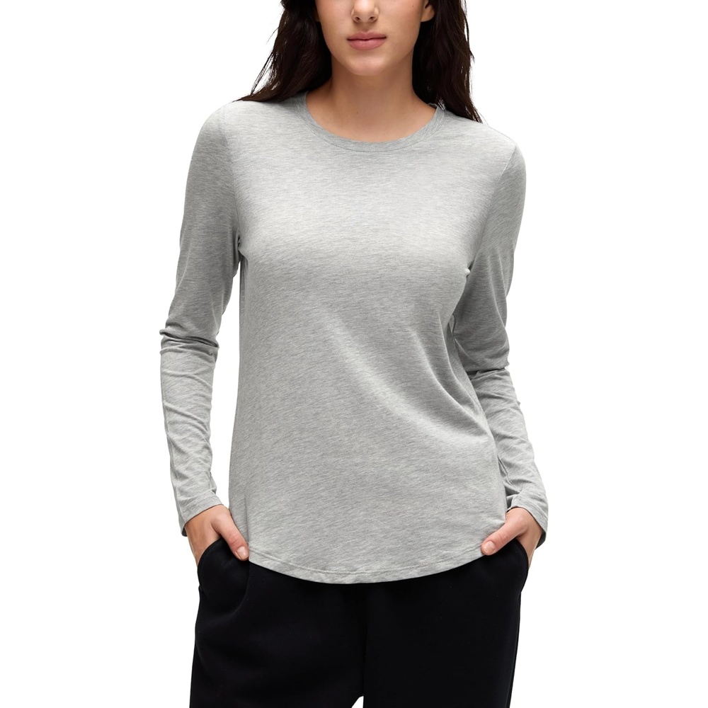 image:imageCRZ YOGA Pima Cotton Crewneck Long Sleeve Shirts for Women Workout Athletic Yoga Casual Tops Soft Plain TShirtHeathered Medium Grey