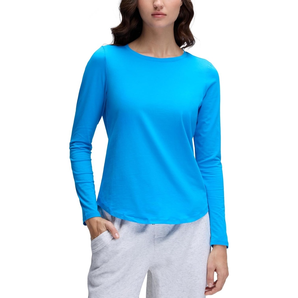 image:imageCRZ YOGA Pima Cotton Crewneck Long Sleeve Shirts for Women Workout Athletic Yoga Casual Tops Soft Plain TShirtMadagascar Blue