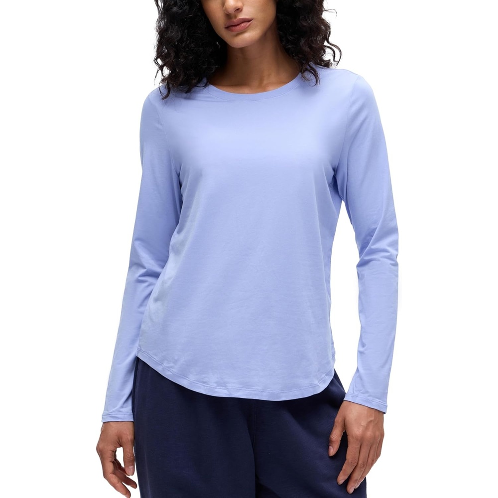 image:imageCRZ YOGA Pima Cotton Crewneck Long Sleeve Shirts for Women  Workout Athletic Yoga Casual Tops Soft Plain TShirtPeriwinkle Purple