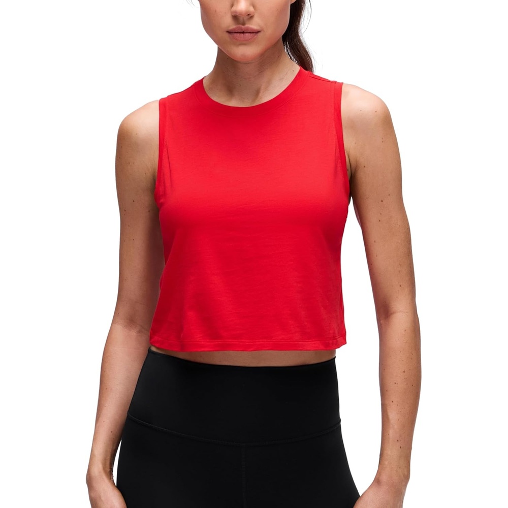 image:imageCRZ YOGA Pima Cotton Crop Crewneck Tank Tops for Women Workout Sport Athletic Casual Yoga Soft Comfort Sleeveless ShirtFestival Red