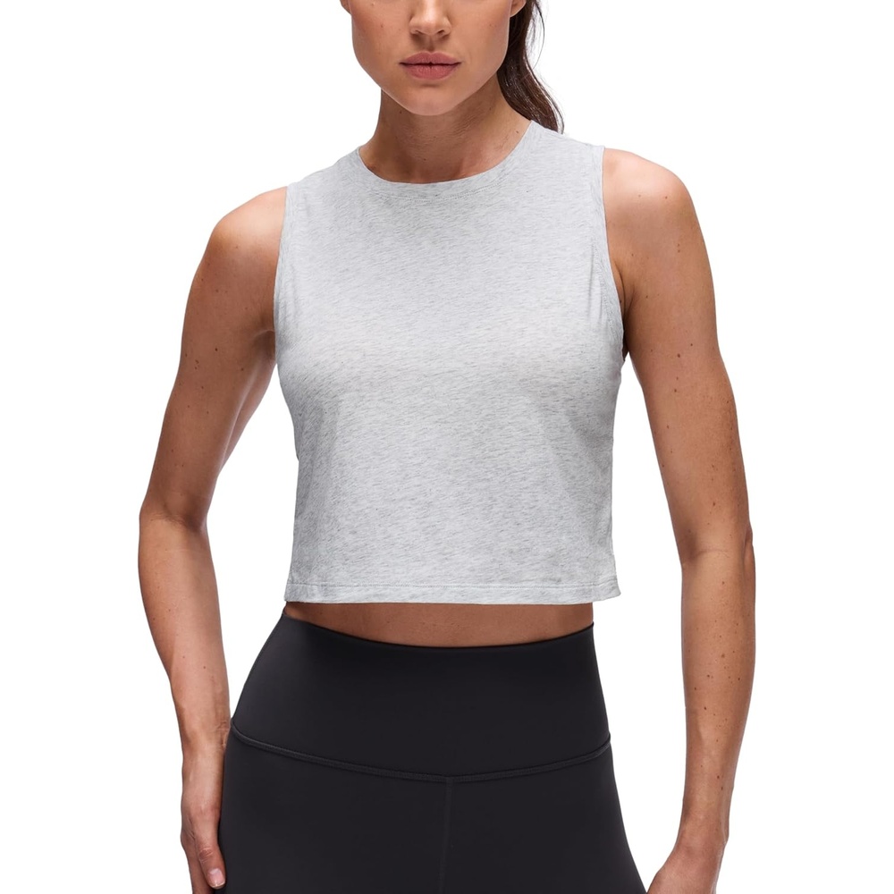 image:imageCRZ YOGA Pima Cotton Crop Crewneck Tank Tops for Women Workout Sport Athletic Casual Yoga Soft Comfort Sleeveless ShirtLight Grey Heather