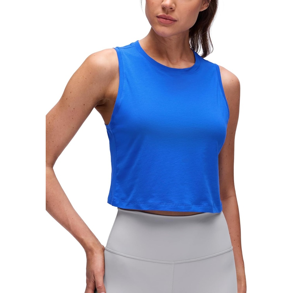 image:imageCRZ YOGA Pima Cotton Crop Crewneck Tank Tops for Women Workout Sport Athletic Casual Yoga Soft Comfort Sleeveless ShirtStrong Blue