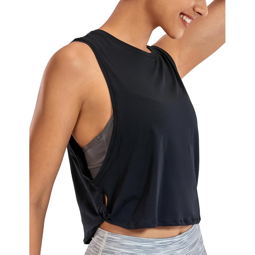 image:imageCRZ YOGA Pima Cotton Large Armhole Tank Tops for Women  Workout Sport Athletic Yoga Running Gym Loose Crop Sleeveless ShirtsBlack