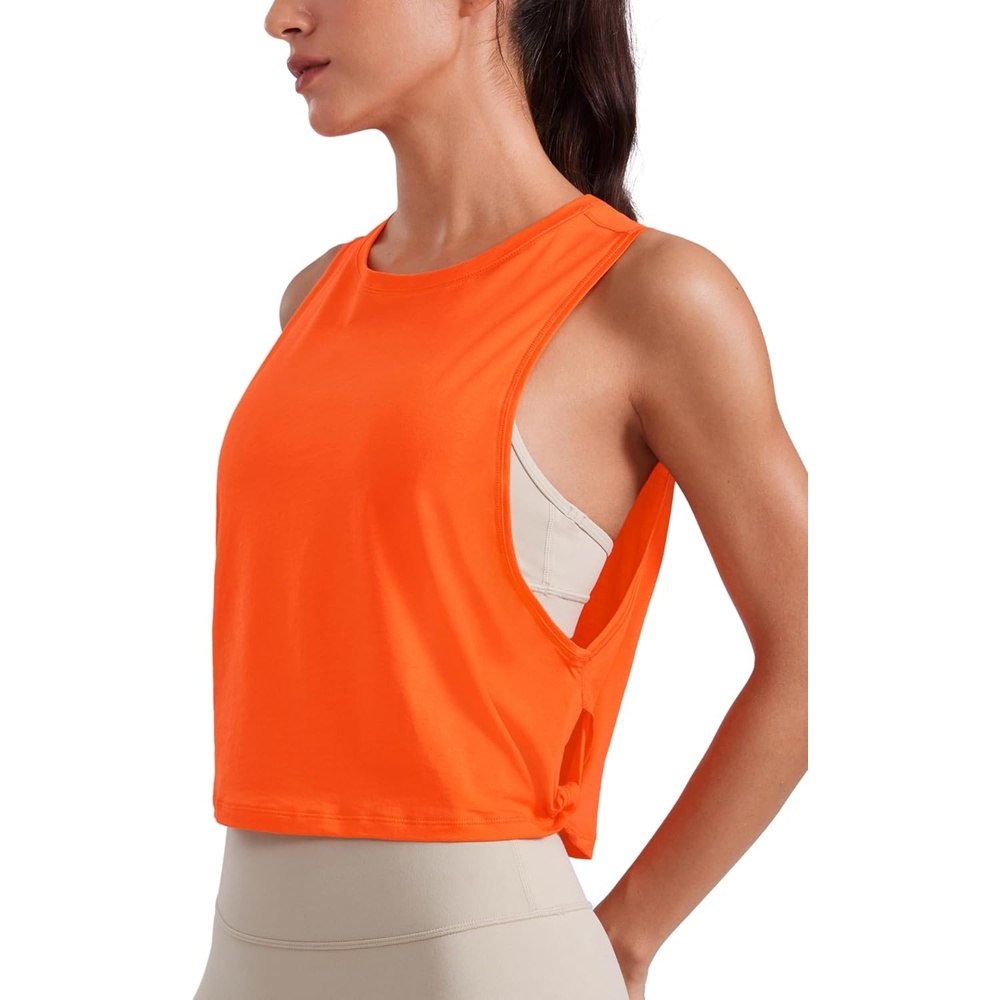 image:imageCRZ YOGA Pima Cotton Large Armhole Tank Tops for Women  Workout Sport Athletic Yoga Running Gym Loose Crop Sleeveless ShirtsDeep Armholecoral