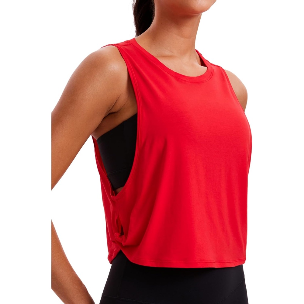 image:imageCRZ YOGA Pima Cotton Large Armhole Tank Tops for Women  Workout Sport Athletic Yoga Running Gym Loose Crop Sleeveless ShirtsDeep Armholefestival Red