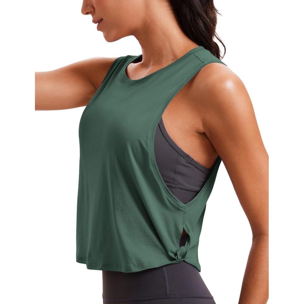 image:imageCRZ YOGA Pima Cotton Large Armhole Tank Tops for Women  Workout Sport Athletic Yoga Running Gym Loose Crop Sleeveless ShirtsDeep Armholegraphite Green