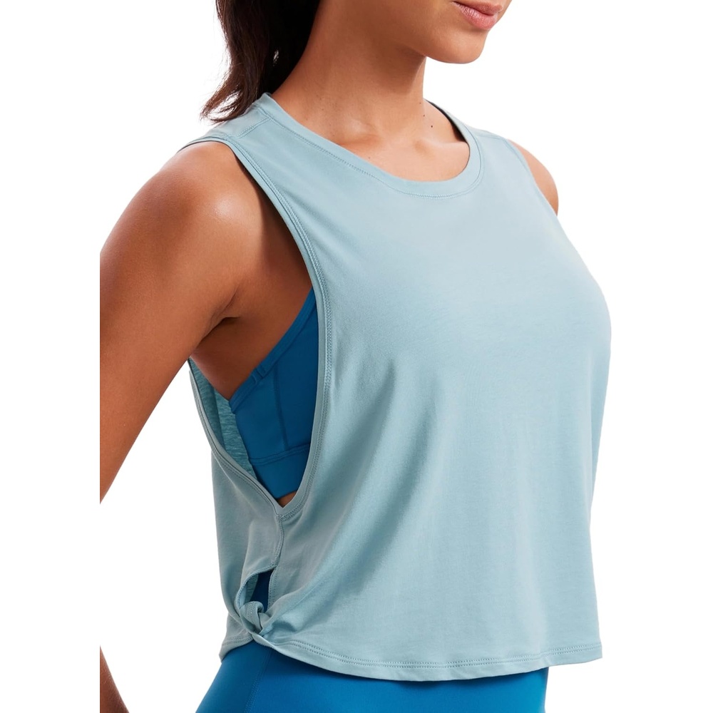 image:imageCRZ YOGA Pima Cotton Large Armhole Tank Tops for Women  Workout Sport Athletic Yoga Running Gym Loose Crop Sleeveless ShirtsDeep Armholepure Blue