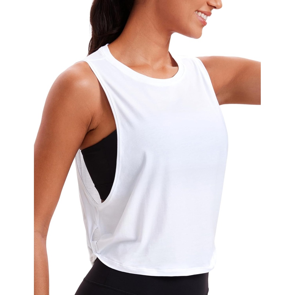 image:imageCRZ YOGA Pima Cotton Large Armhole Tank Tops for Women  Workout Sport Athletic Yoga Running Gym Loose Crop Sleeveless ShirtsDeep Armholewhite