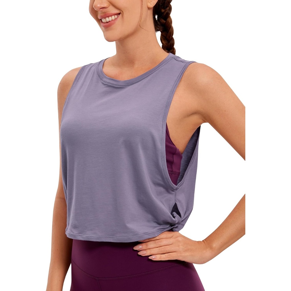 image:imageCRZ YOGA Pima Cotton Large Armhole Tank Tops for Women  Workout Sport Athletic Yoga Running Gym Loose Crop Sleeveless ShirtsLavender Gray