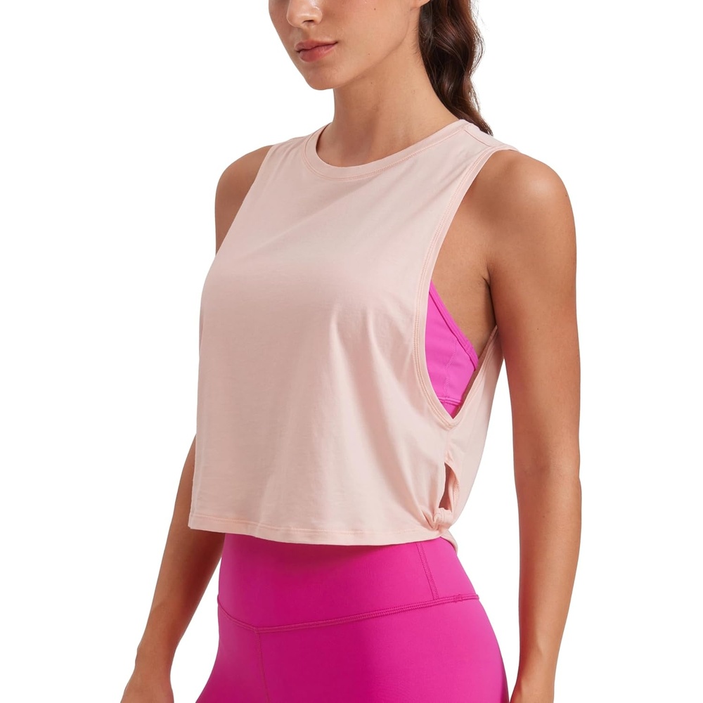 image:imageCRZ YOGA Pima Cotton Large Armhole Tank Tops for Women  Workout Sport Athletic Yoga Running Gym Loose Crop Sleeveless ShirtsMarshmallow Pink