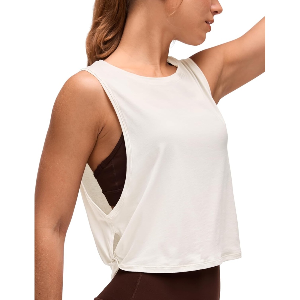 image:imageCRZ YOGA Pima Cotton Large Armhole Tank Tops for Women Workout Sport Athletic Yoga Running Gym Loose Crop Sleeveless ShirtsMilky White Bone