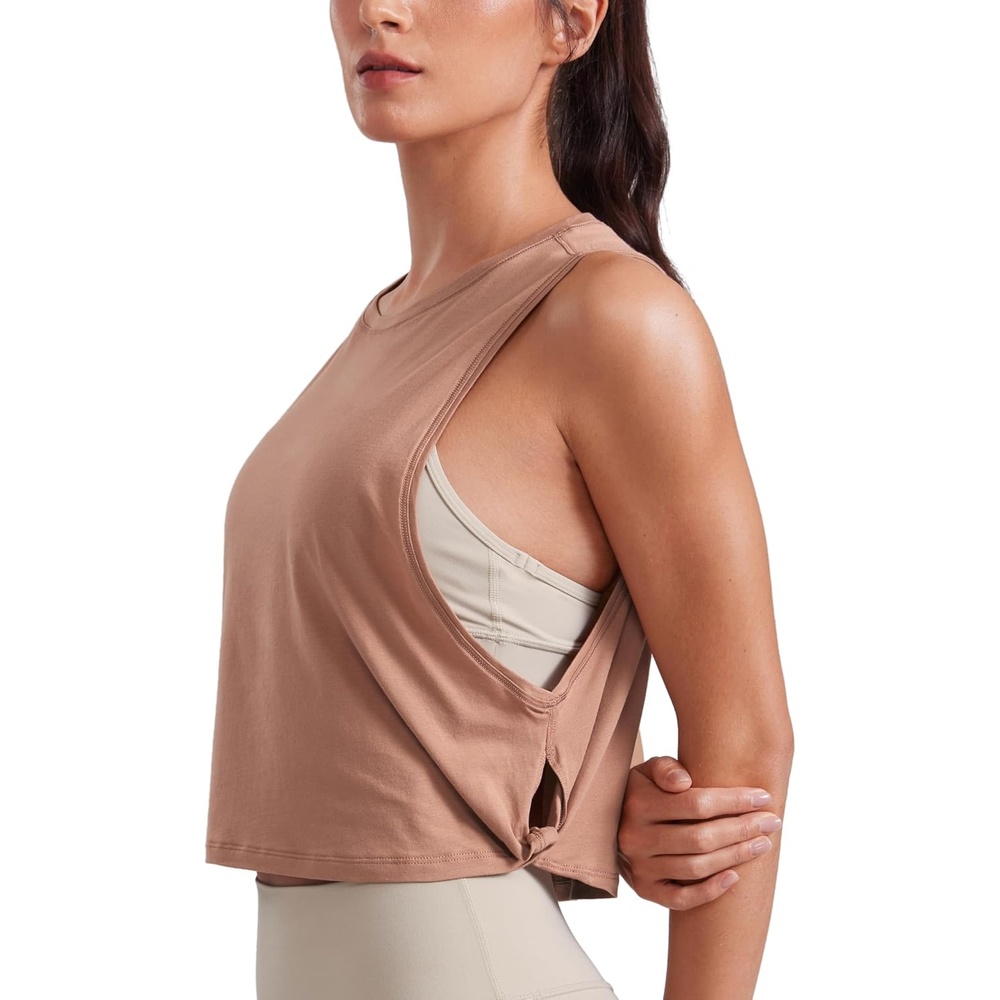 image:imageCRZ YOGA Pima Cotton Large Armhole Tank Tops for Women  Workout Sport Athletic Yoga Running Gym Loose Crop Sleeveless ShirtsMocha Mousse
