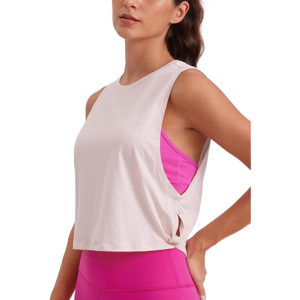 image:imageCRZ YOGA Pima Cotton Large Armhole Tank Tops for Women  Workout Sport Athletic Yoga Running Gym Loose Crop Sleeveless ShirtsSmoky Blush