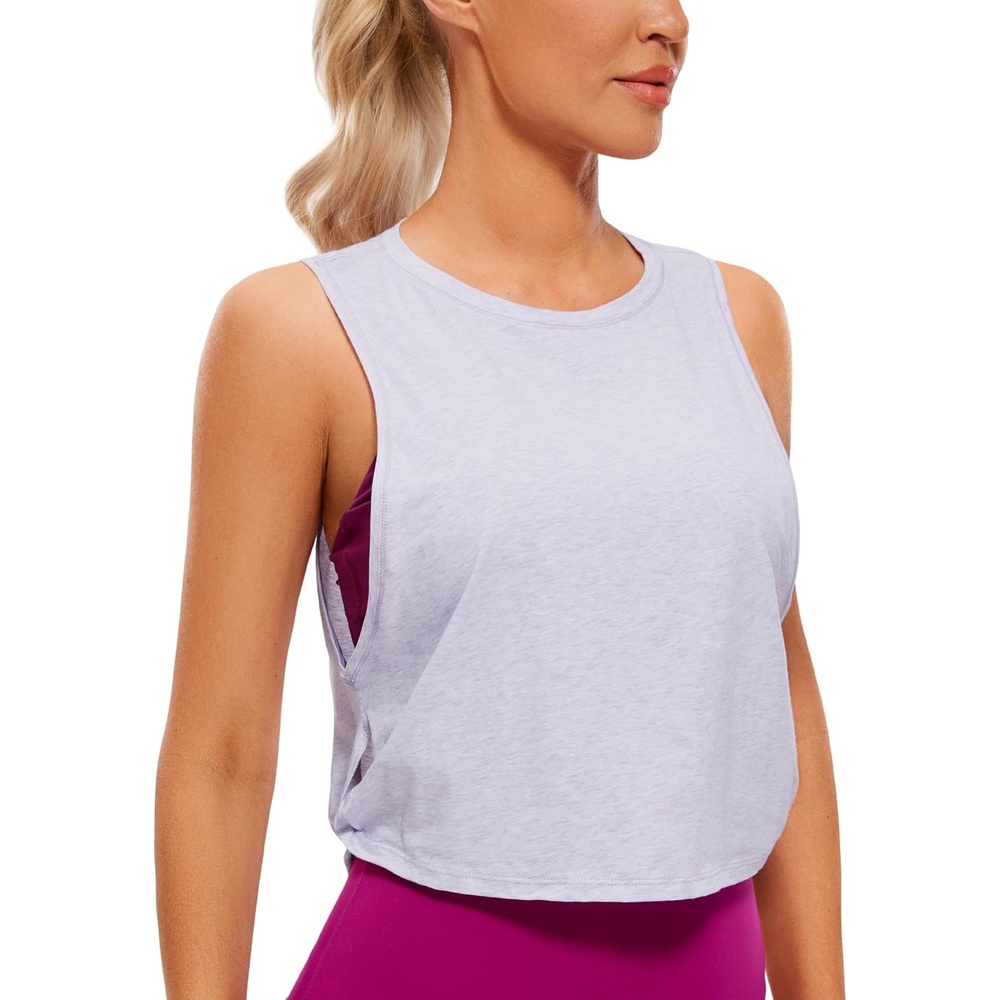 image:imageCRZ YOGA Pima Cotton Large Armhole Tank Tops for Women  Workout Sport Athletic Yoga Running Gym Loose Crop Sleeveless ShirtsViolet Ash