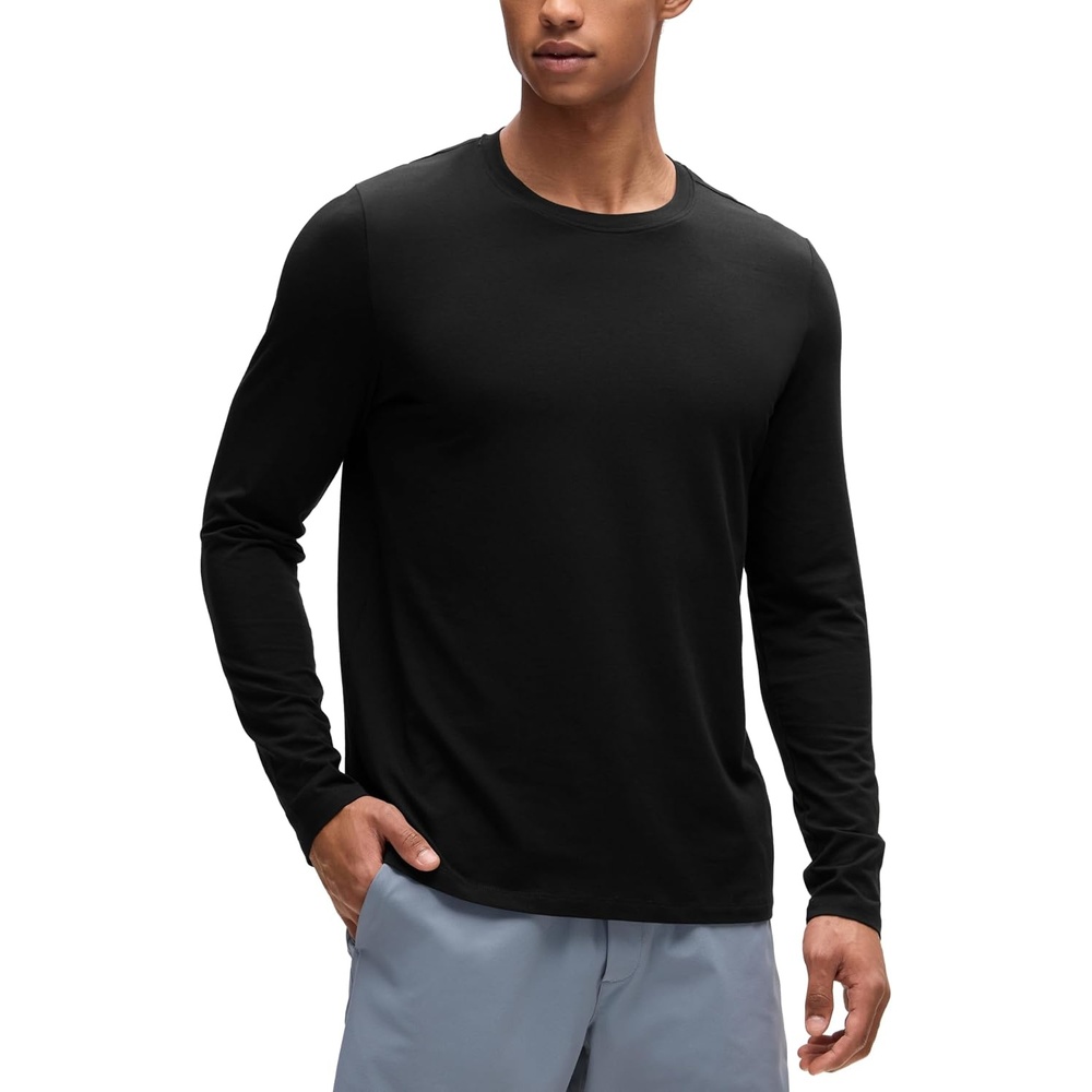 image:imageCRZ YOGA Pima Cotton Long Sleee Shirts for Men Casual Crewneck TShirts Breathable Workout Daily Basic Tee TopsBlack