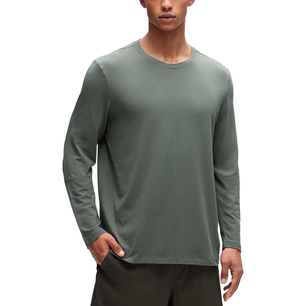 image:imageCRZ YOGA Pima Cotton Long Sleee Shirts for Men Casual Crewneck TShirts Breathable Workout Daily Basic Tee TopsGrey Sage