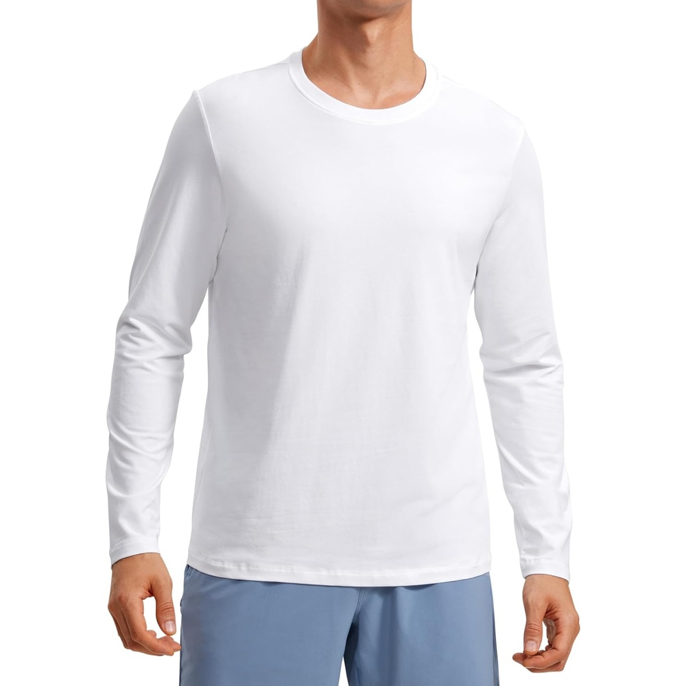image:imageCRZ YOGA Pima Cotton Long Sleee Shirts for Men Casual Crewneck TShirts Breathable Workout Daily Basic Tee TopsWhite