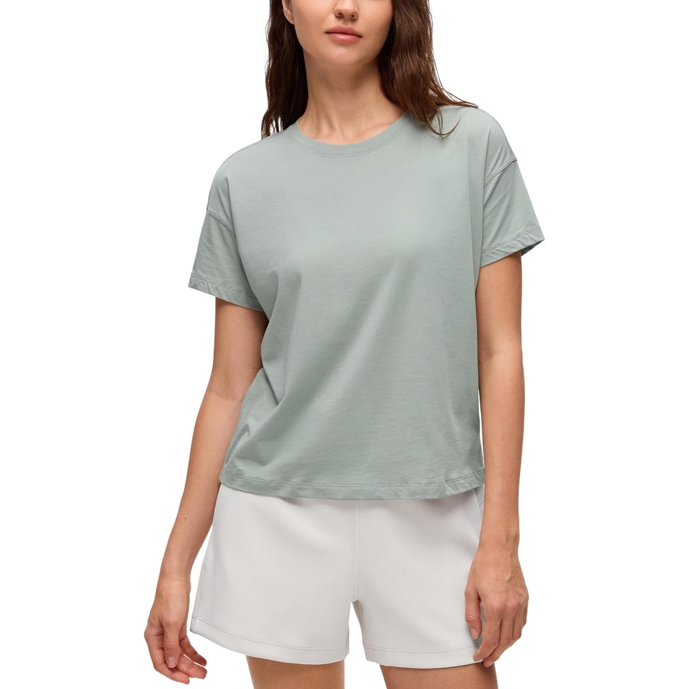 image:imageCRZ YOGA Pima Cotton Relaxed TShirts for Women Workout Athletic Gym Casual Short Sleeve Shirts Basic Crewneck Hip TopsJade Grey