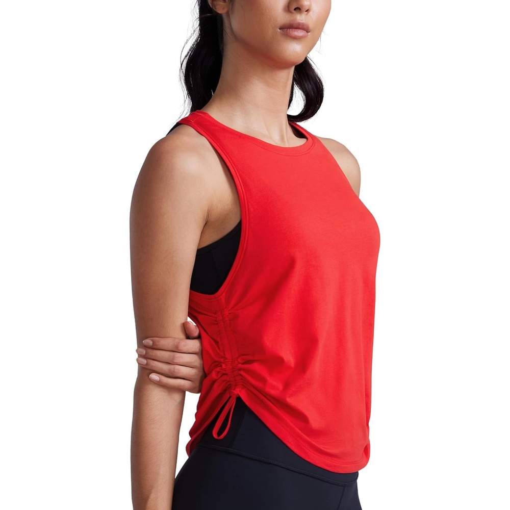 image:imageCRZ YOGA Pima Cotton Ruched Side Tank Tops for Women Workout Athletic Casual Racerback Crewneck Loose Sleeveless ShirtsFestival Red