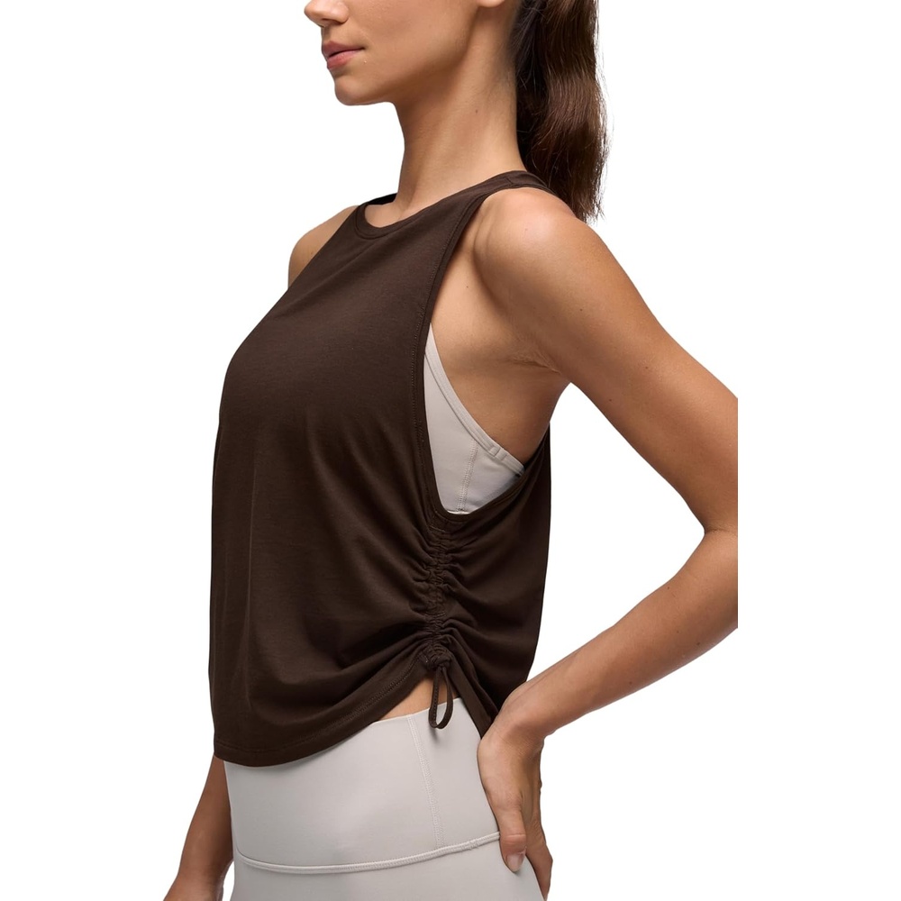 image:imageCRZ YOGA Pima Cotton Ruched Side Tank Tops for Women Workout Athletic Casual Racerback Crewneck Loose Sleeveless ShirtsHot Fudge Brown