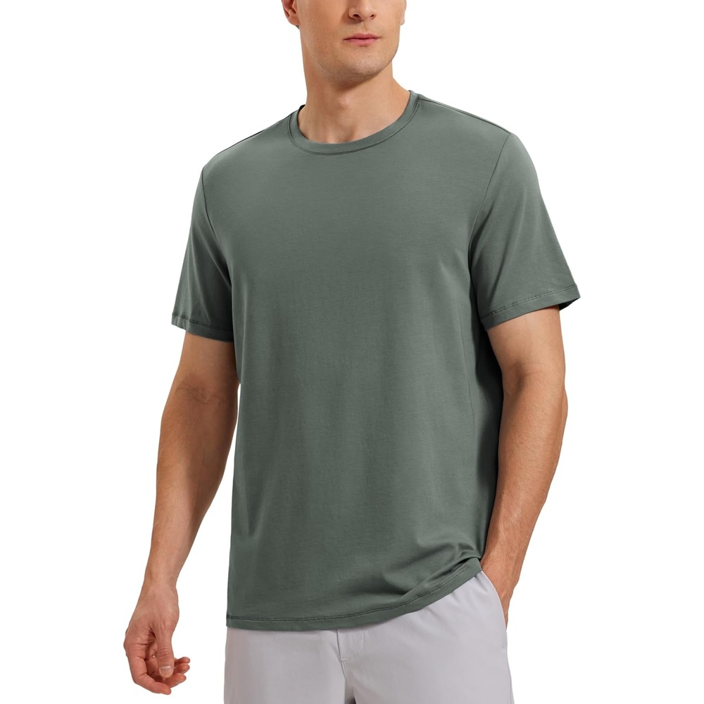 image:imageCRZ YOGA Pima Cotton Shirts for Men Short Sleeve Casual Crewneck TShirts Breathable Workout Daily Tee TopsGrey Sage