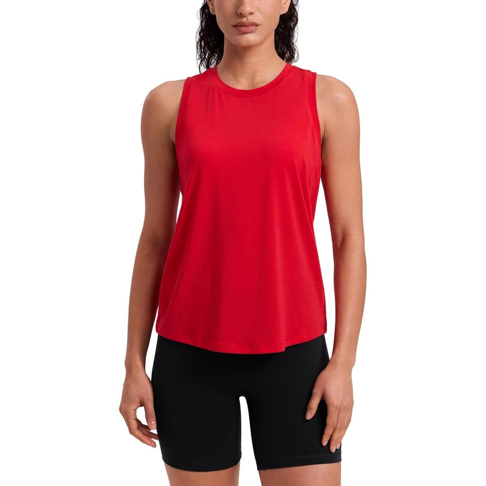 image:imageCRZ YOGA Quick Dry Racerback Tank Tops for Women Hip Length Workout Athletic Running Gym Sleeveless Shirts CrewneckAurora Red
