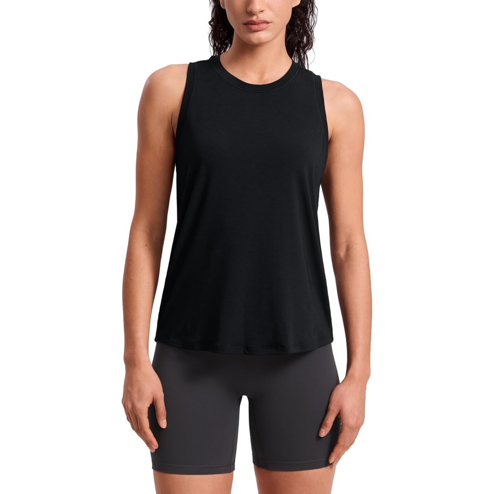 image:imageCRZ YOGA Quick Dry Racerback Tank Tops for Women Hip Length Workout Athletic Running Gym Sleeveless Shirts CrewneckBlack