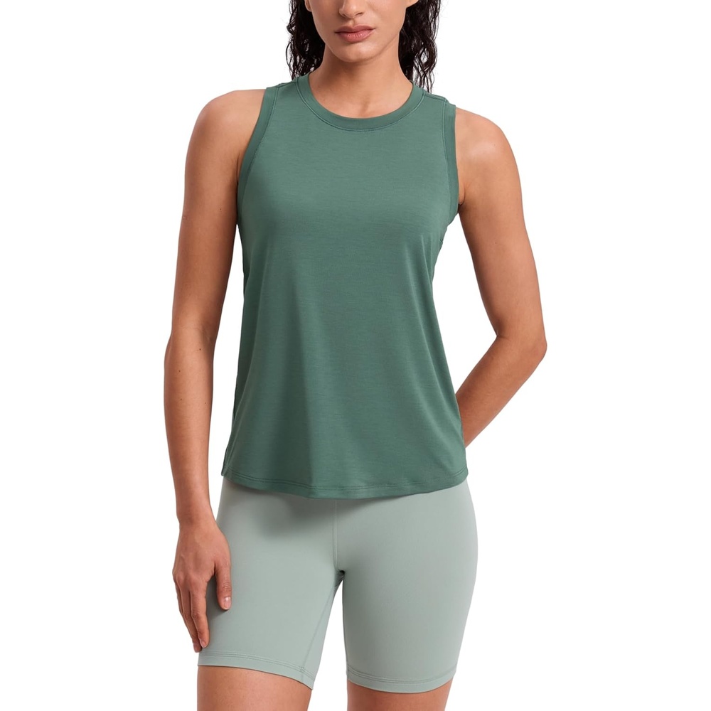 image:imageCRZ YOGA Quick Dry Racerback Tank Tops for Women Hip Length Workout Athletic Running Gym Sleeveless Shirts CrewneckGraphite Green