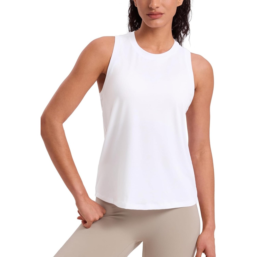 image:imageCRZ YOGA Quick Dry Racerback Tank Tops for Women Hip Length Workout Athletic Running Gym Sleeveless Shirts CrewneckWhite