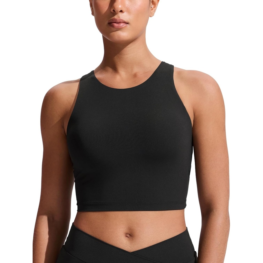 image:imageCRZ YOGA Racerback Bikini Tops for Women Padded High Neck Modest Swim Sports Bathing BraBlack