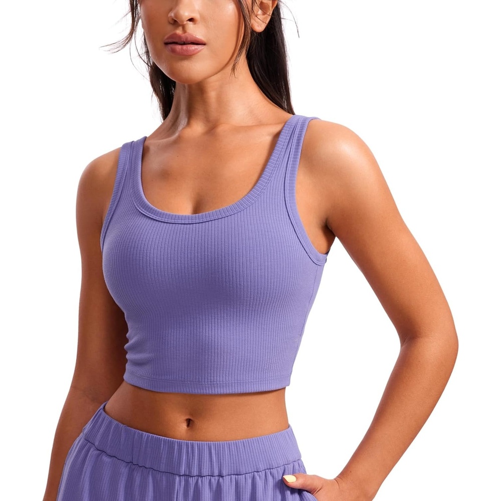 image:imageCRZ YOGA Ribbed Scoop Neck Crop Tank Tops for Women  Padded Longline Sports Bras Yoga Workout CamiDark Lavender Purple
