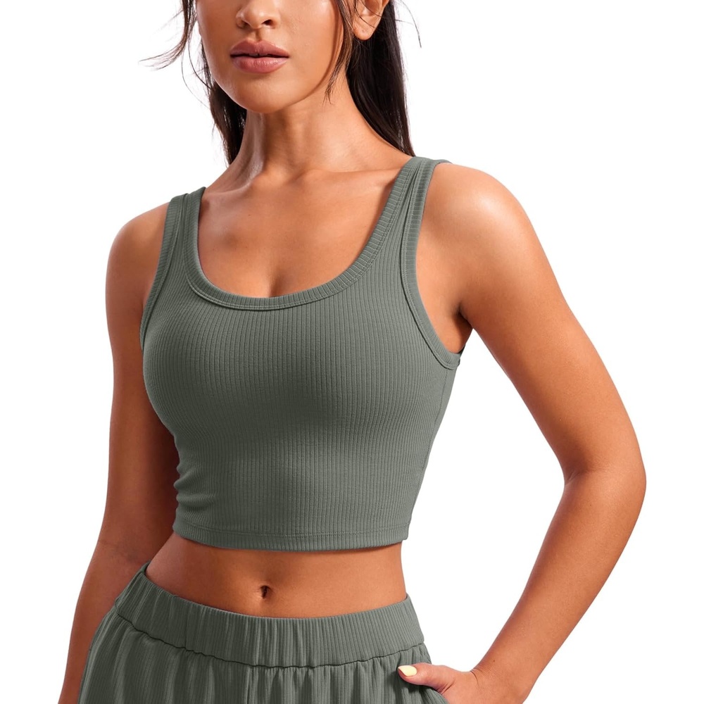 image:imageCRZ YOGA Ribbed Scoop Neck Crop Tank Tops for Women Padded Longline Sports Bras Yoga Workout CamiGrey Sage