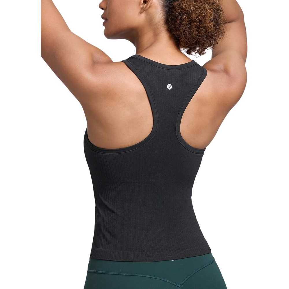 image:imageCRZ YOGA Seamless Ribbed High Neck Tank Top for Women Sleeveless Crop Yoga Workout Shirt with Built in BraBlack