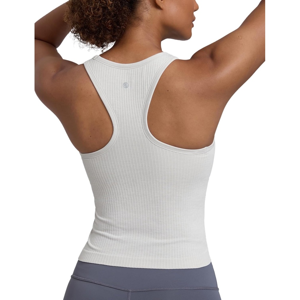 image:imageCRZ YOGA Seamless Ribbed High Neck Tank Top for Women Sleeveless Crop Yoga Workout Shirt with Built in BraLight Grey