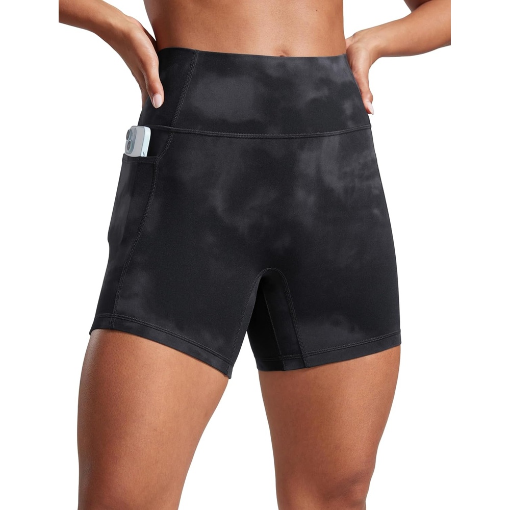 image:imageCRZ YOGA Secretsculpt Butterlift Biker Shorts Pockets 5 No Front Seam Womens High Waist Workout Booty Scrunch ButtBlack Tie Dye Flowers